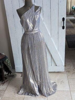 Ramy Brook Light Blue Metallic Pleated Dress